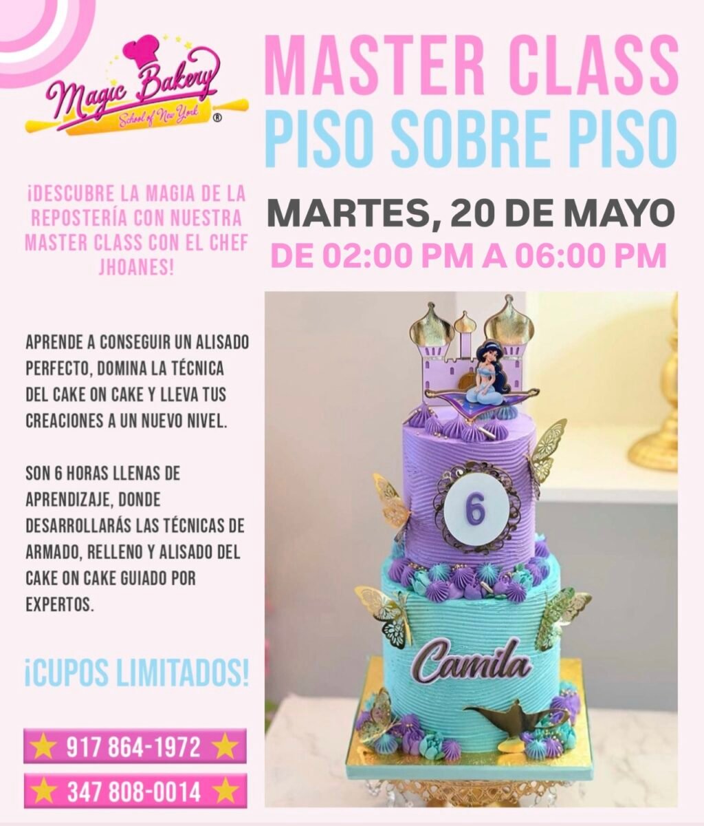 Master Class de cake piso sobre piso con técnicas de alisado y armado profesional en Magic Bakery School