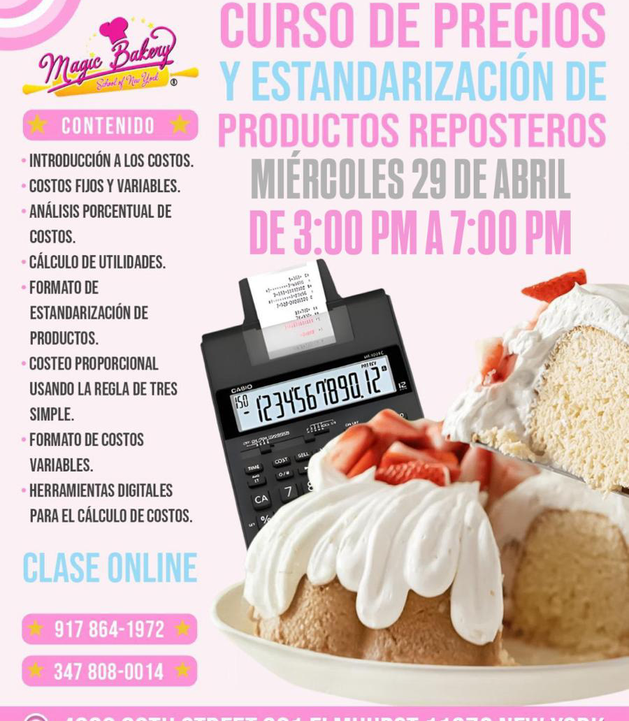 CURSO DE PRECIOS Y ESTANDARIZACIÓN DE PRODUCTOS REPOSTEROS