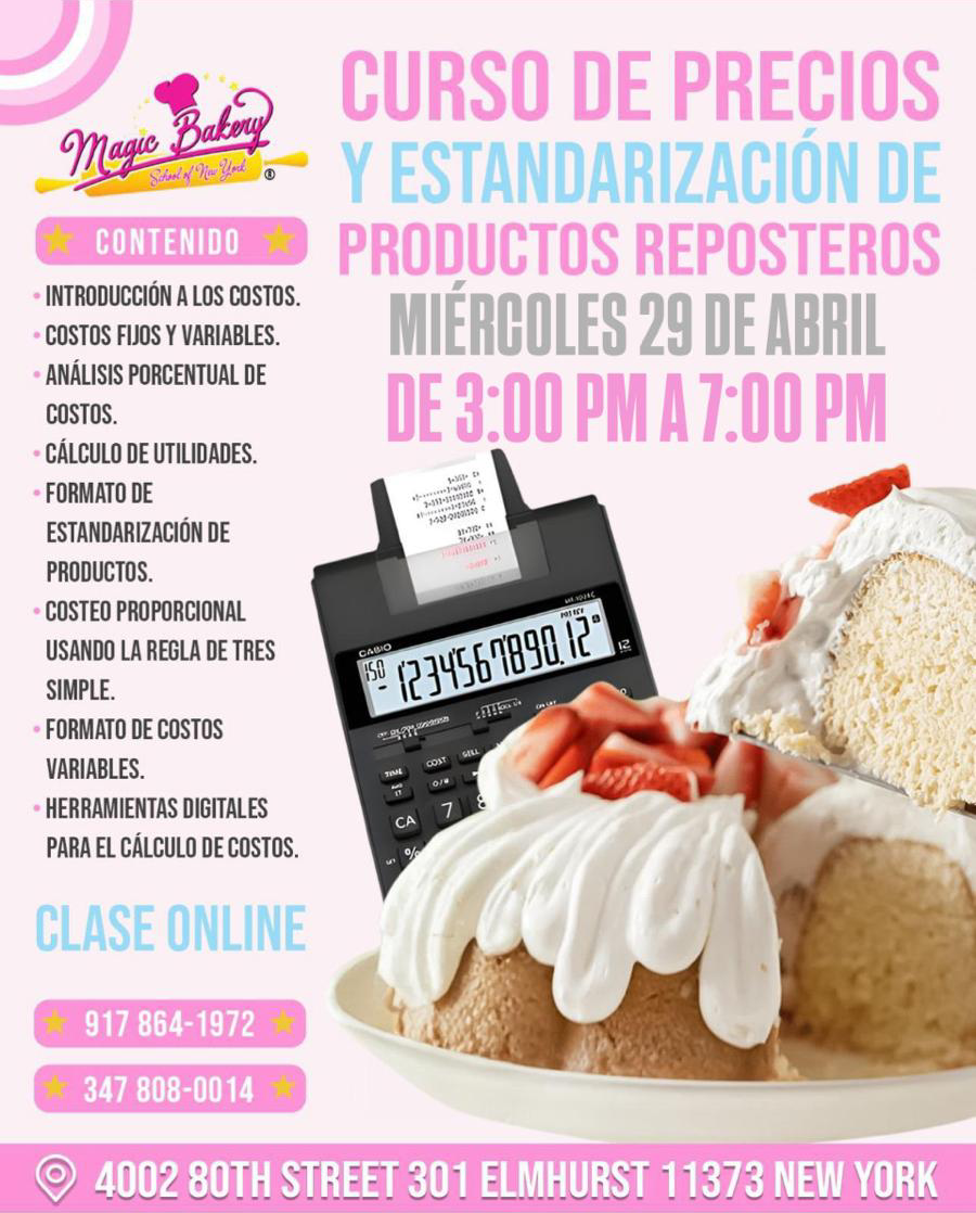 CURSO DE PRECIOS Y ESTANDARIZACIÓN DE PRODUCTOS REPOSTEROS