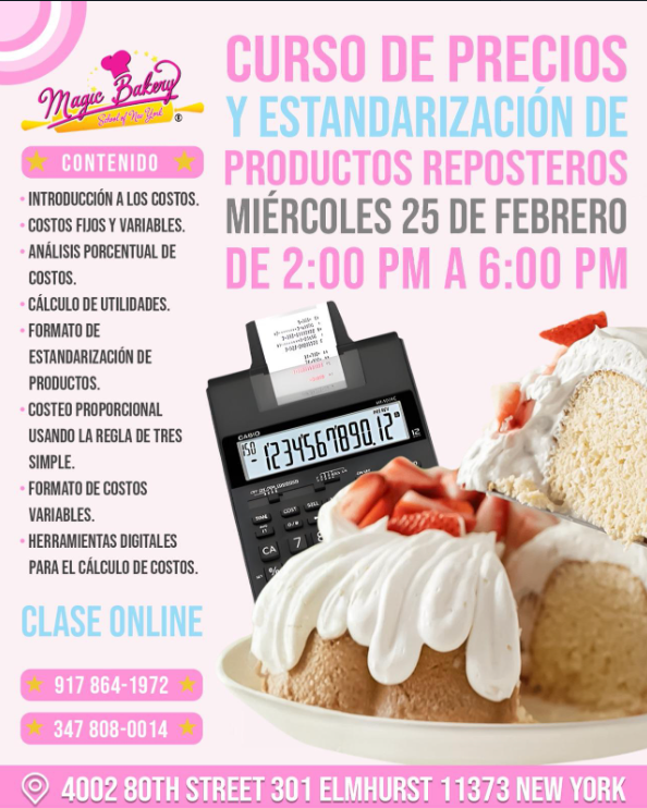 CURSO DE PRECIOS Y ESTANDARIZACIÓN DE PRODUCTOS REPOSTEROS